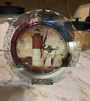 Vintage Glass Lighthouse Light Up Clock Works Nautical Beach House Seashore